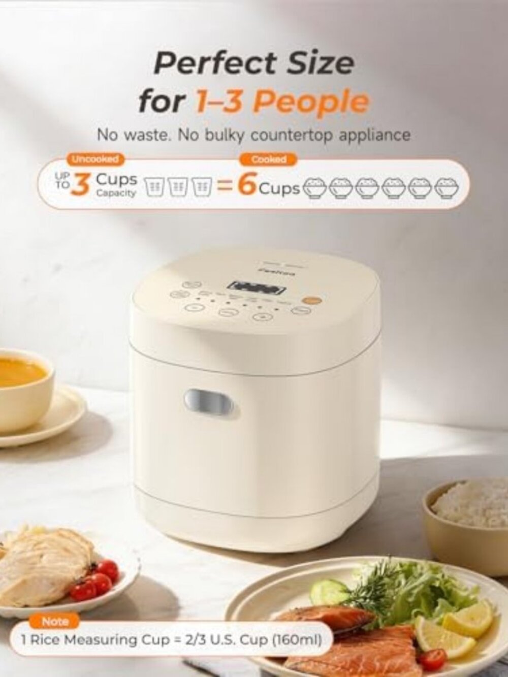Compact 3-Cup Rice Cooker, Mini Rice Maker with Ceramic Coated Pot - Easy - Picture 3 of 6